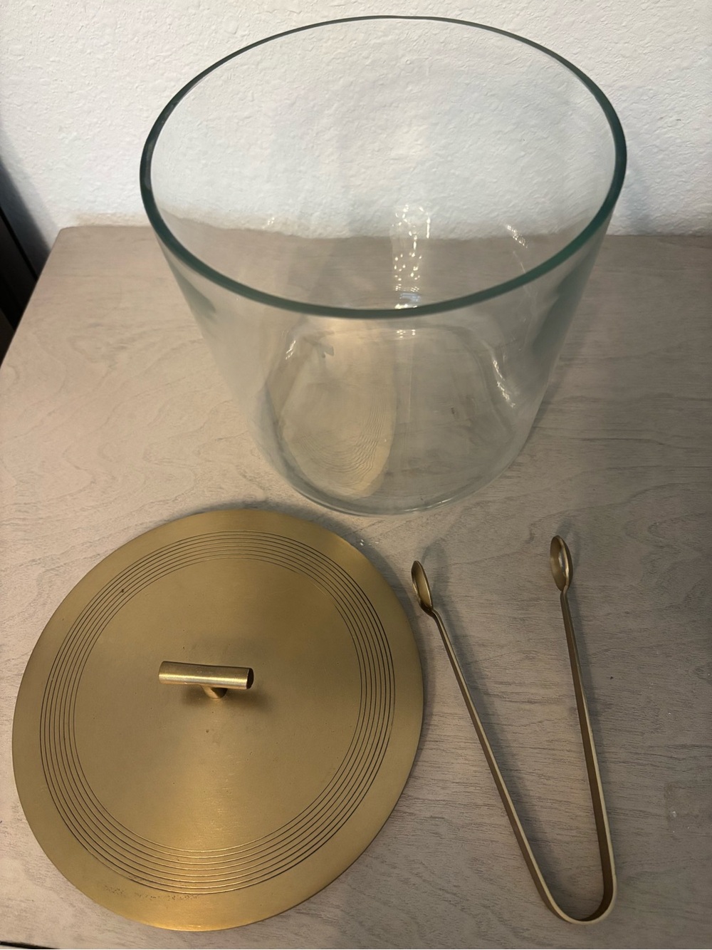 Pottery Barn Bleecker glass Ice Bucket tongs lid with an antique gold finish - Picture 4 of 6
